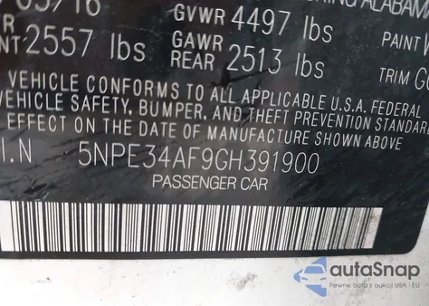 2016 Hyundai Sonata Sport z USA, uszkodzony, nr VIN 5NPE34AF9GH391900